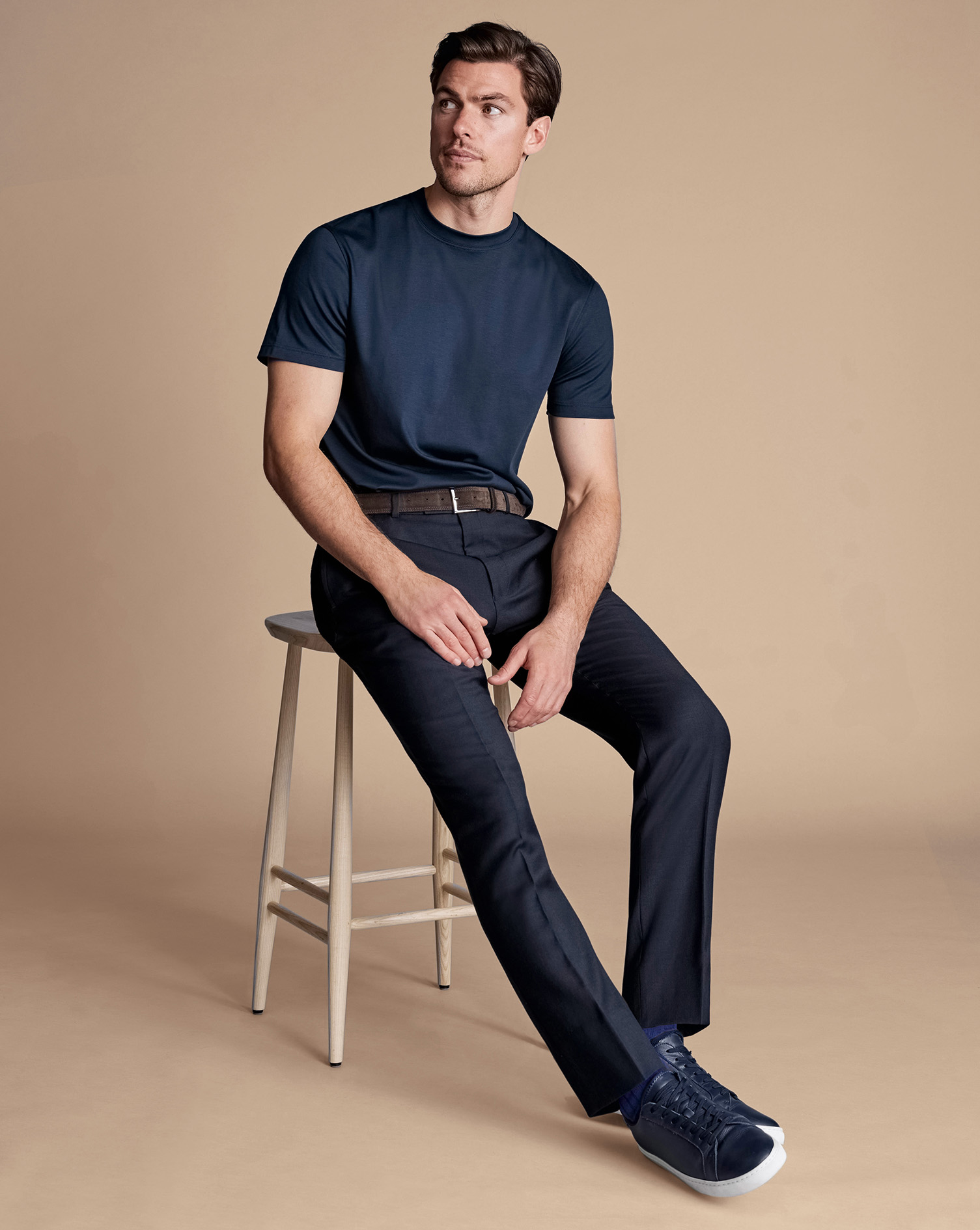 Natural Stretch Twill Suit Trousers - Navy